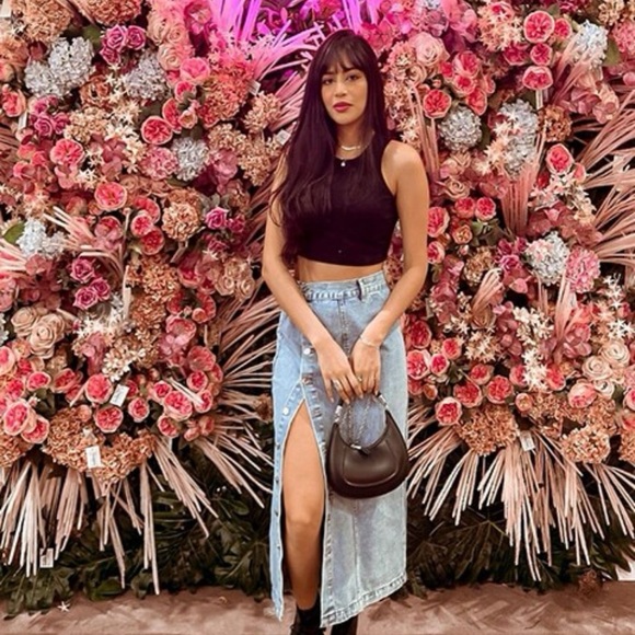 Button Front Longline Denim midi Skirt - Picture 11 of 12